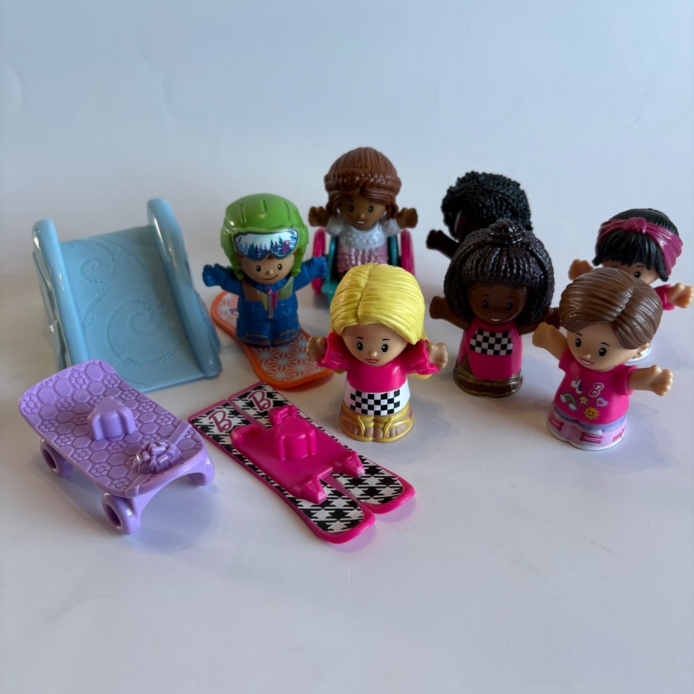 Fisher Price Little People Barbie Bundle 11 pc Snowboard Ski Swim Inclusive‎